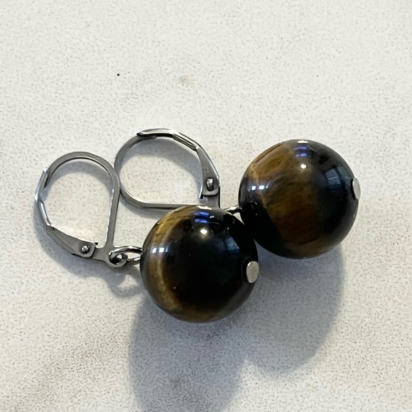 Tigers Eye Bead Latch Back Earrings - Picture 2 of 11